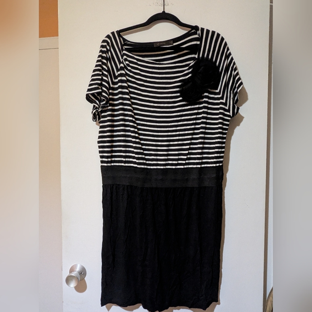 The Limited Black and White Striped Midi Dress